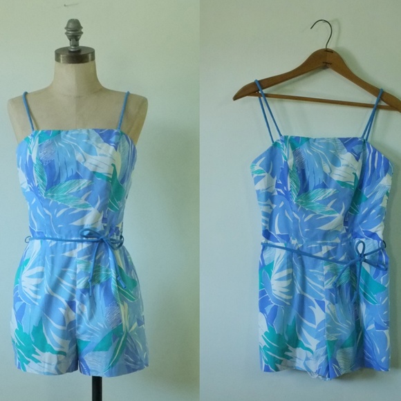 Vintage Pants - vintage floral playsuit | 1970s Sea Waves romper